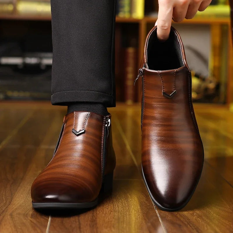 Men’s Retro Ankle Boots – Polished Dress Shoes with Side Zip