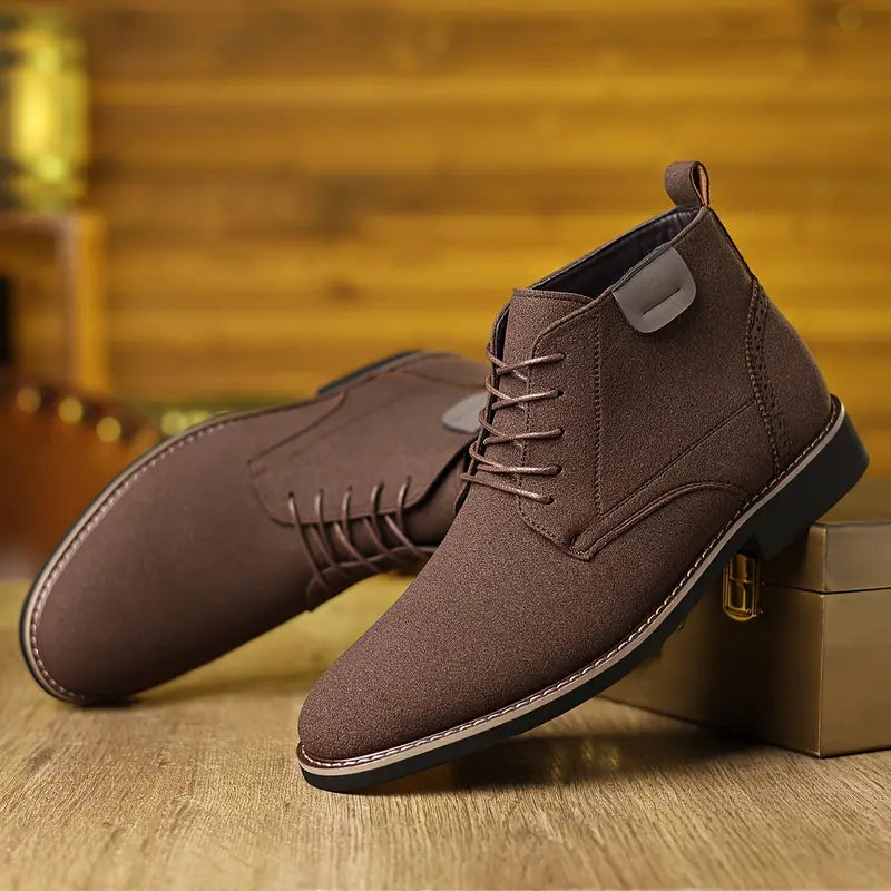 Men’s Retro Mid-Top Lace-Up Shoes – Pointed Toe with Rubber Sole