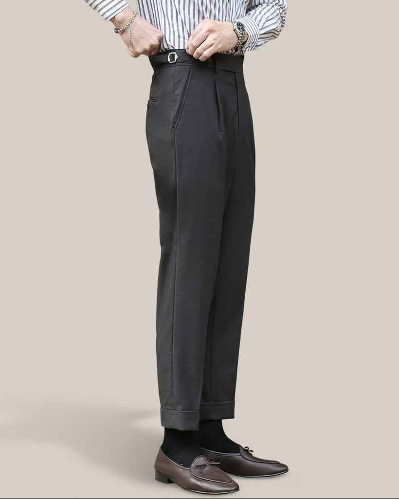 Men’s Retro Straight-Leg Trousers – High Waist with Side Adjusters