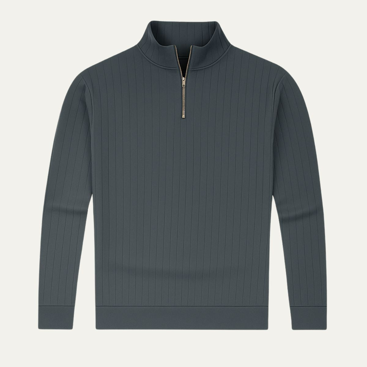 Men’s Ribbed Half Zip Jumper – Stand Collar, Warm Knit
