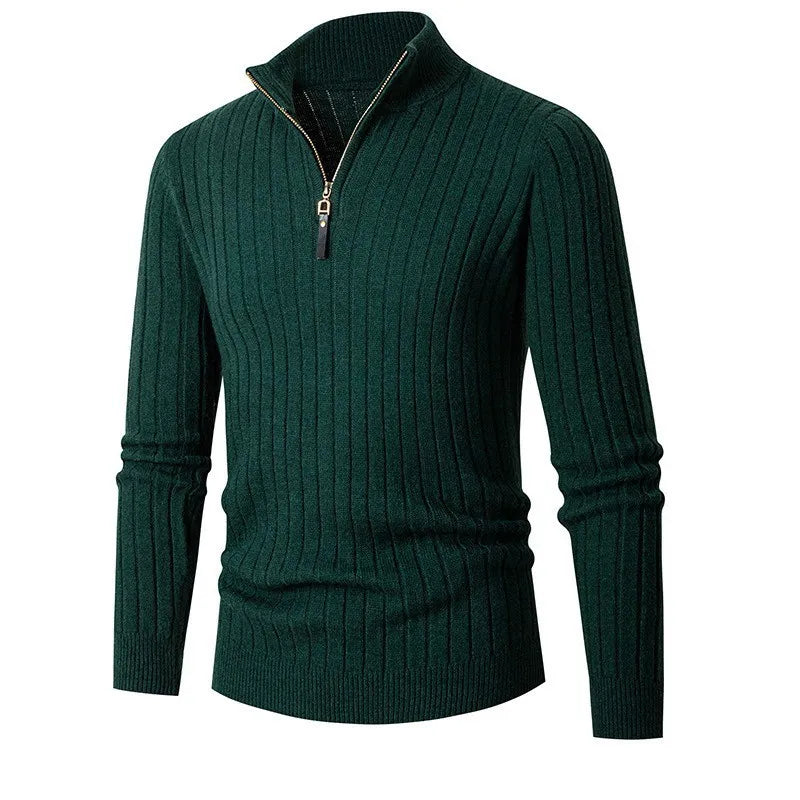 Men’s Ribbed Half-Zip Sweater – Neutral Tones