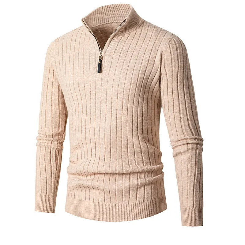 Men’s Ribbed Half-Zip Sweater – Neutral Tones