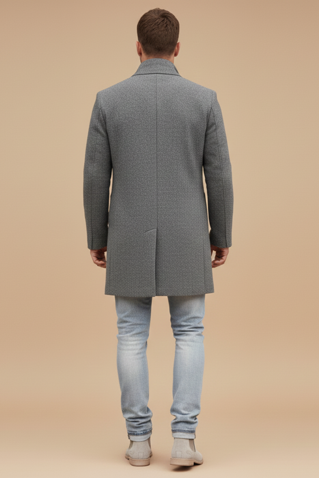 Men’s Single-Breasted Coat – Tailored Longline Jacket for Autumn and Winter Wear