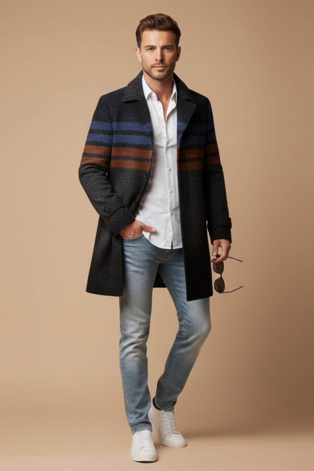 Men’s Single-Breasted Coat – Tailored Longline Jacket for Autumn and Winter Wear
