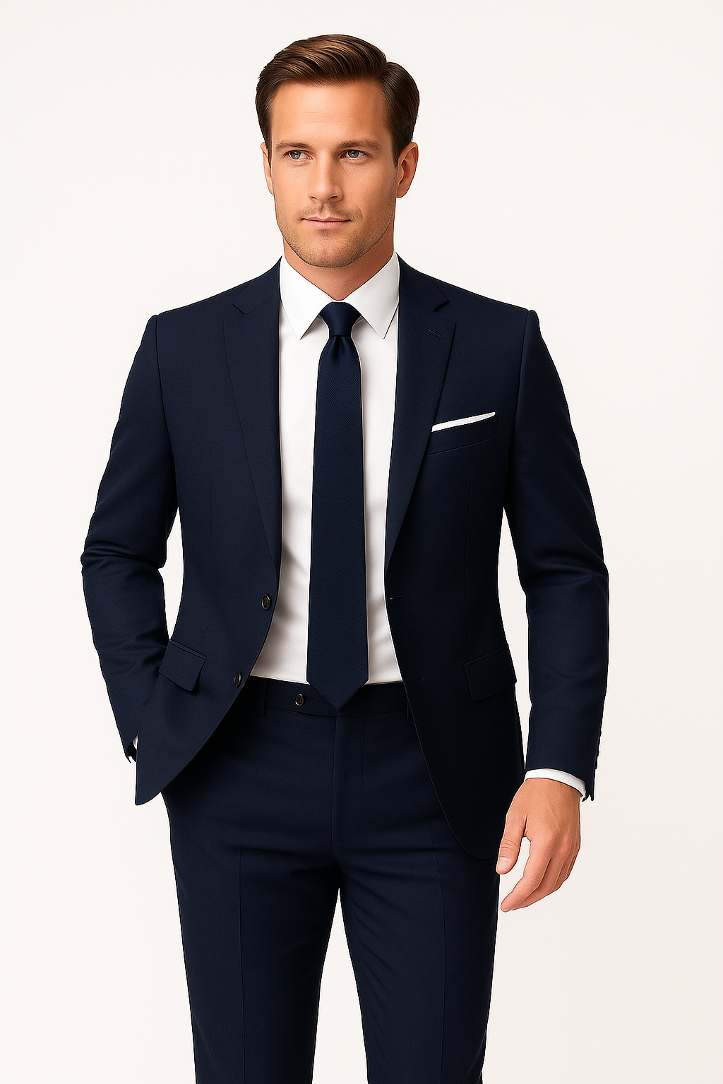 Men’s Slim Fit Navy Blue Suit – Tailored Two-Piece Blazer and Trousers