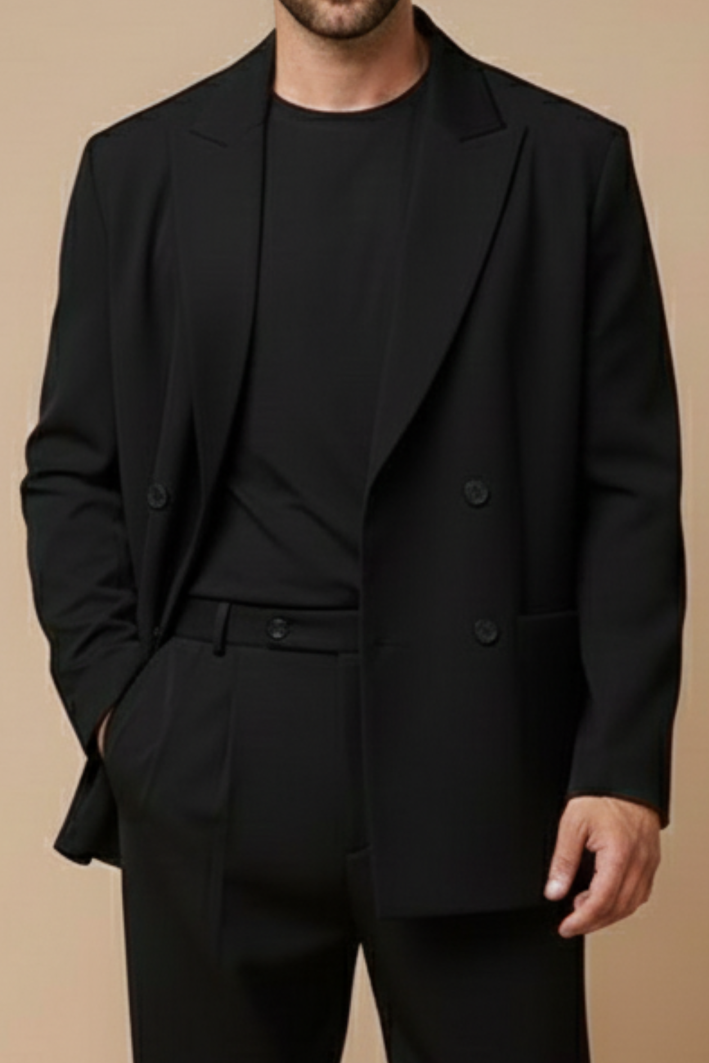 Men’s Slim Fit Two-Piece Suit – Double-Breasted Blazer with Peak Lapels and Tailored Trousers for Smart Occasions