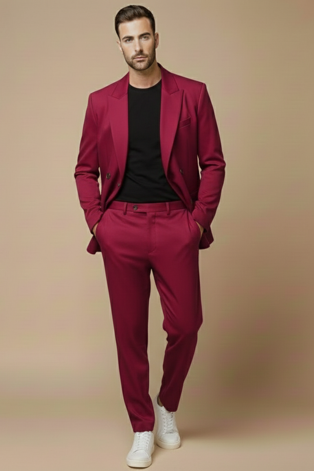 Men’s Slim Fit Two-Piece Suit – Double-Breasted Blazer with Peak Lapels and Tailored Trousers for Smart Occasions