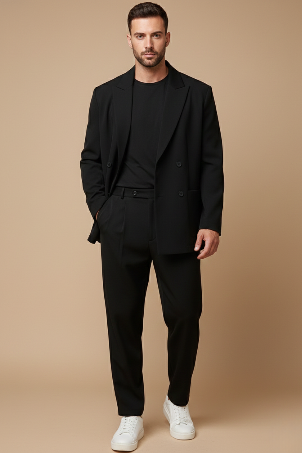 Men’s Slim Fit Two-Piece Suit – Double-Breasted Blazer with Peak Lapels and Tailored Trousers for Smart Occasions