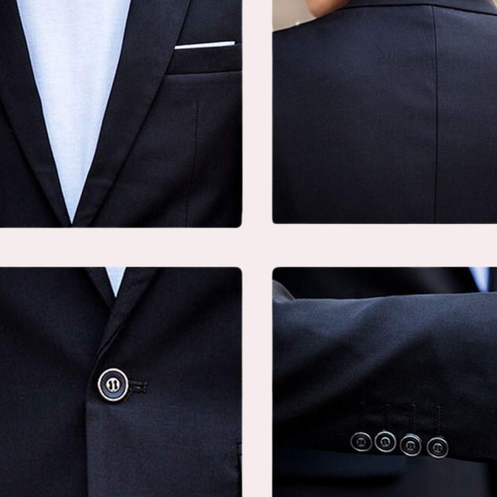 Men’s Slim Fit Two-Piece Suit with Single-Breasted Blazer – All-Season Formal Wear