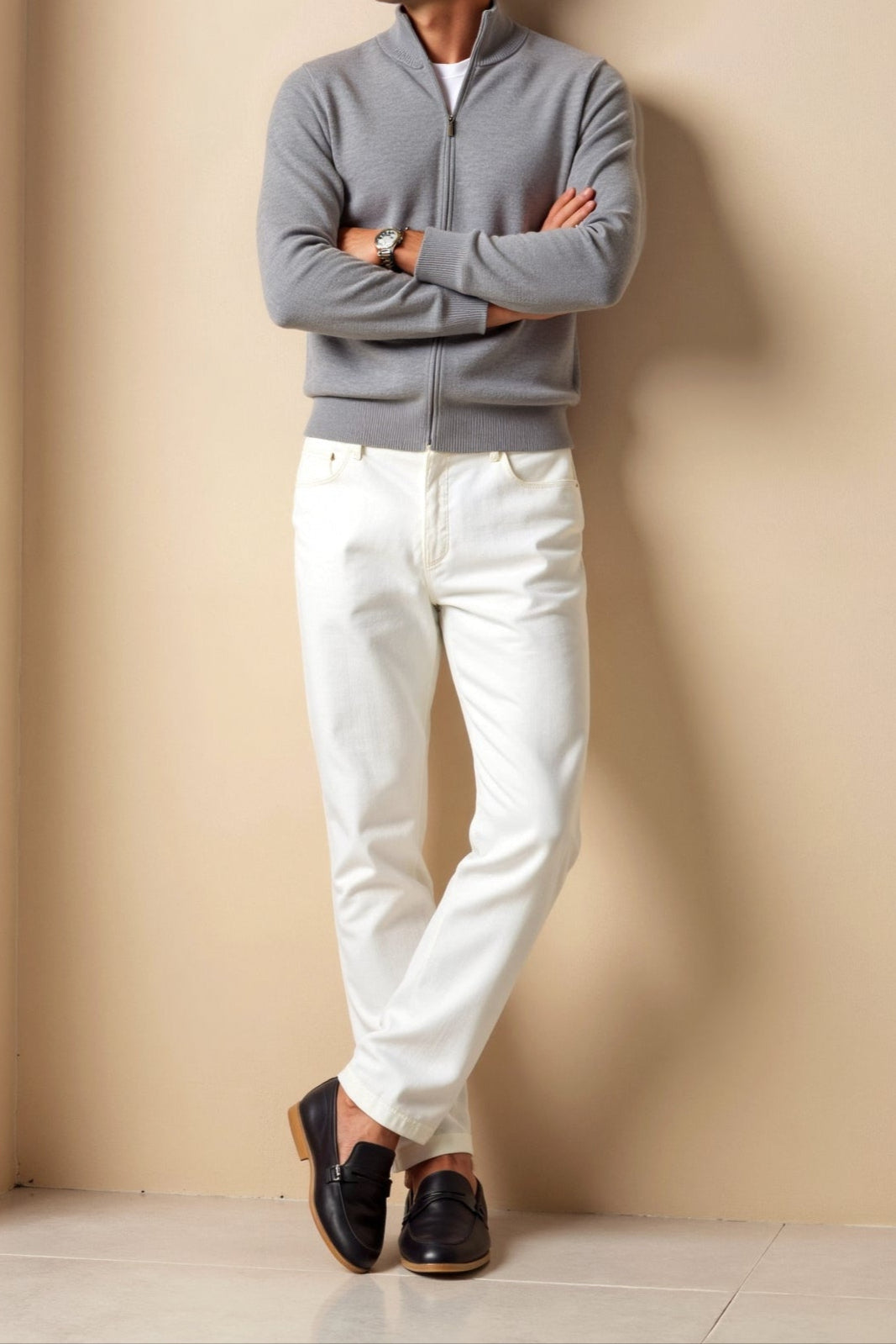 Men’s Slim Fit Zip-Up Jacket – Minimalist Stand-Up Collar