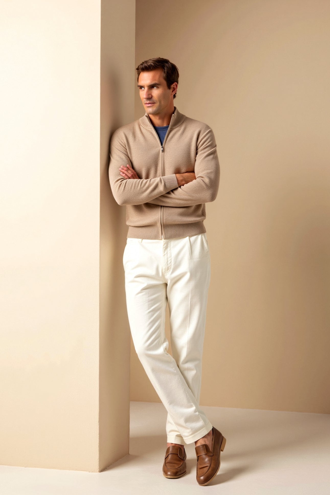 Men’s Slim Fit Zip-Up Jacket – Minimalist Stand-Up Collar