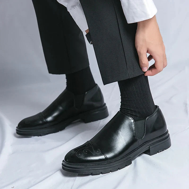Men’s Slip-On Leather Shoes – Smart Casual Comfort with Elastic Panels