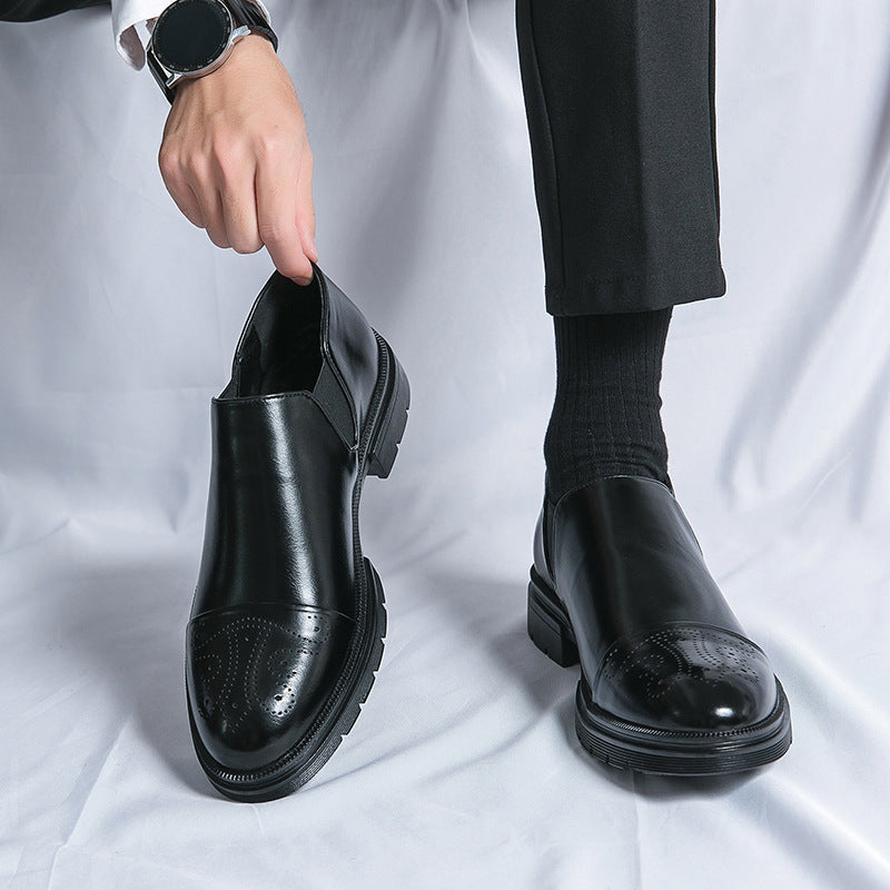 Men’s Slip-On Leather Shoes – Smart Casual Comfort with Elastic Panels