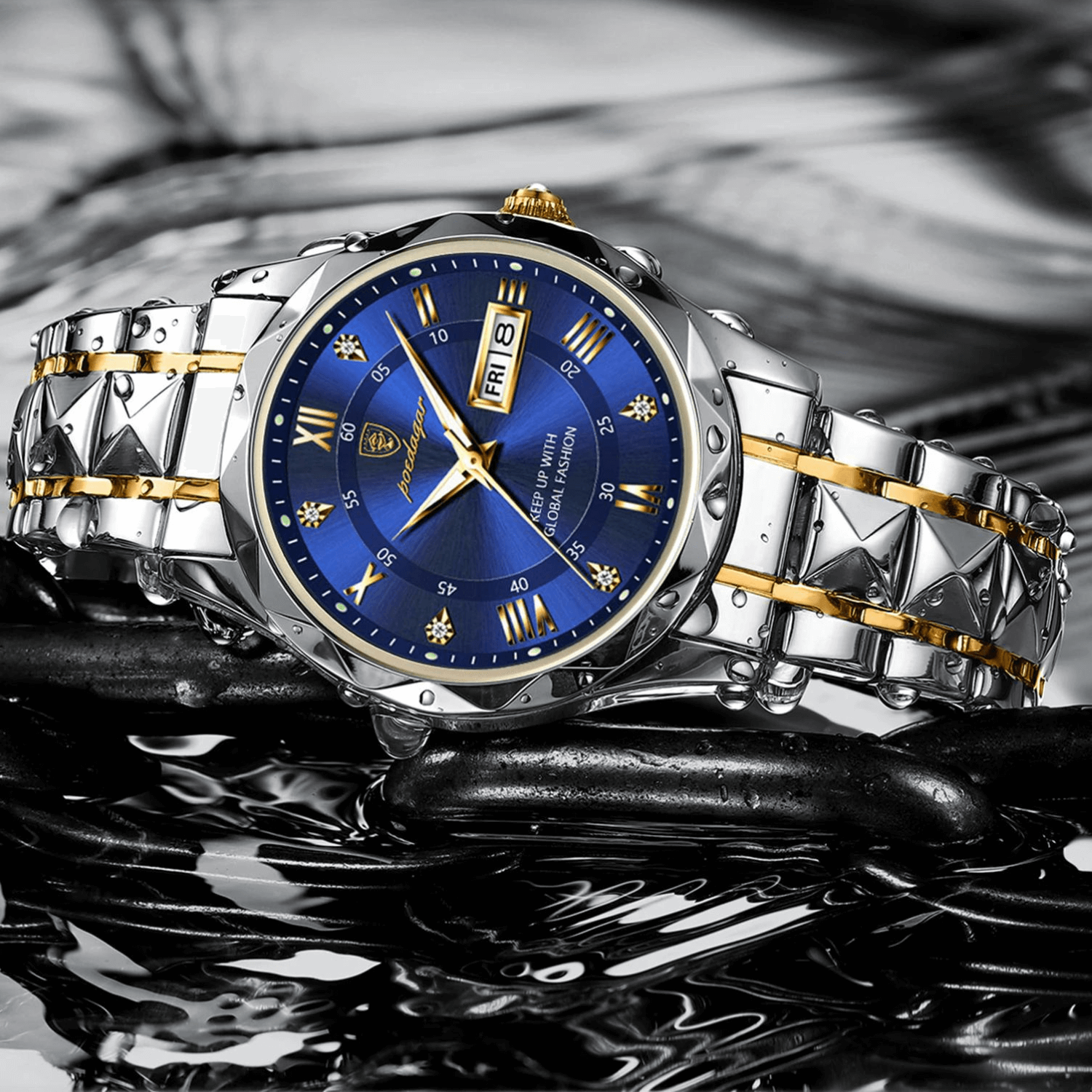 Men’s Stainless Steel Wristwatch – Different Colours Dial with Day & Date Display