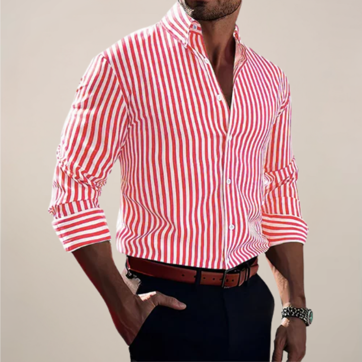 Men’s Striped Long Sleeve Shirt – Classic Smart Casual Button-Up