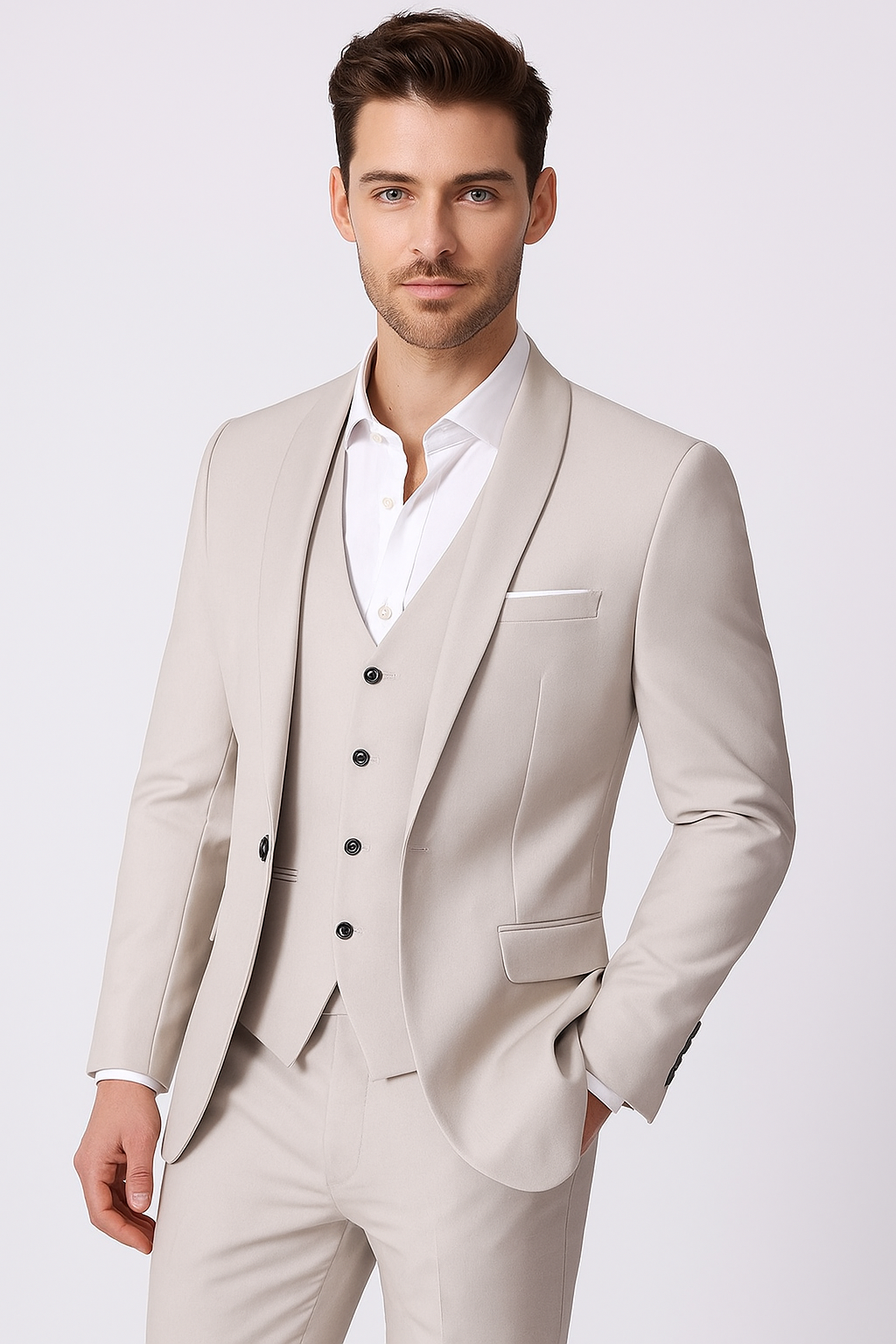 Men’s Three-Piece Slim Fit Suit – Shawl Lapel – Tailored Elegance