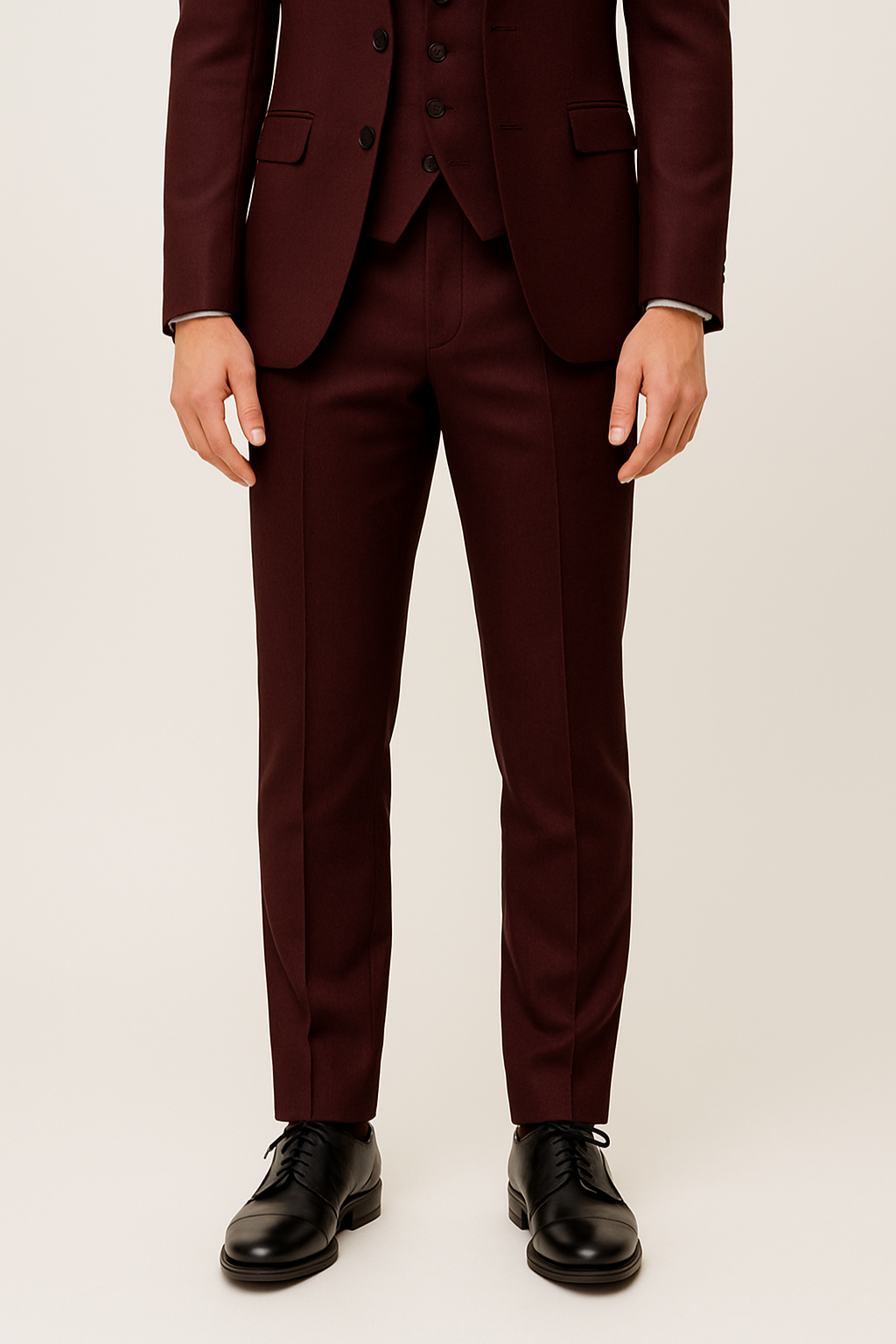 Men’s Three-Piece Suit – Burgundy, Tailored Formal Set