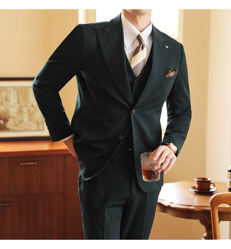 Men’s Three-Piece Suit – Tailored Stitching Formal Set for Weddings & Events