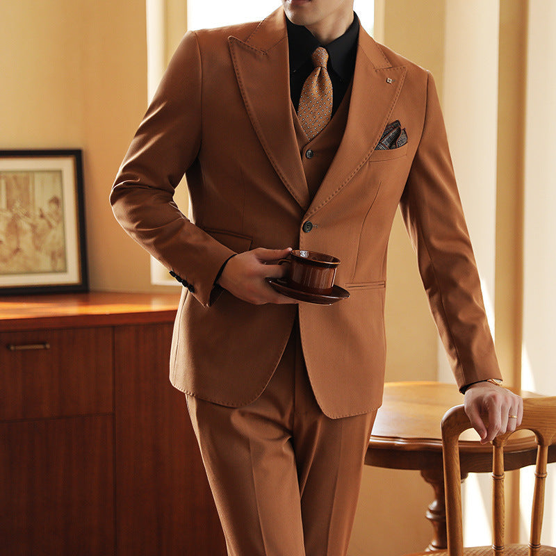Men’s Three-Piece Suit – Tailored Stitching Formal Set for Weddings & Events