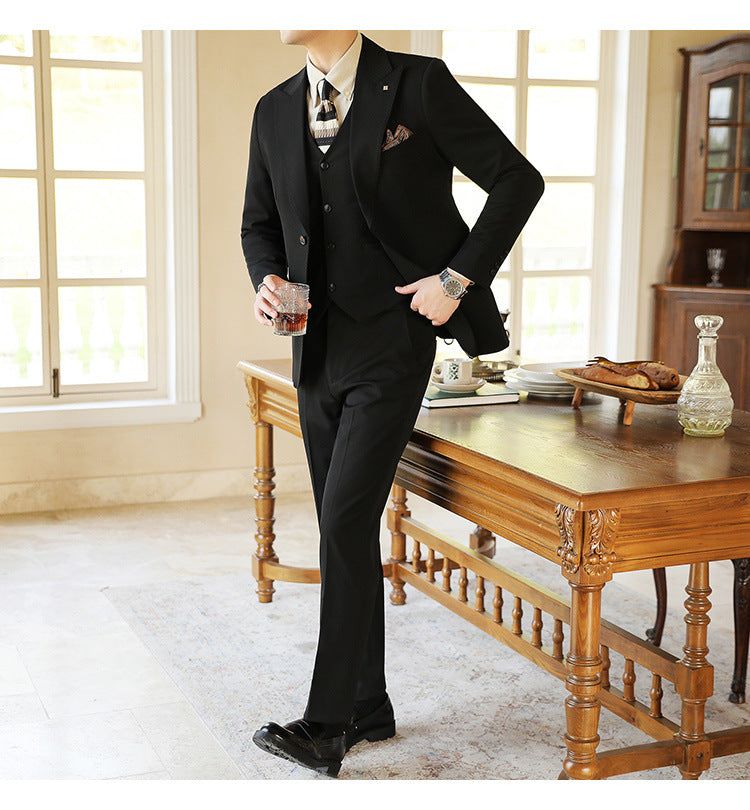 Men’s Three-Piece Suit – Tailored Stitching Formal Set for Weddings & Events
