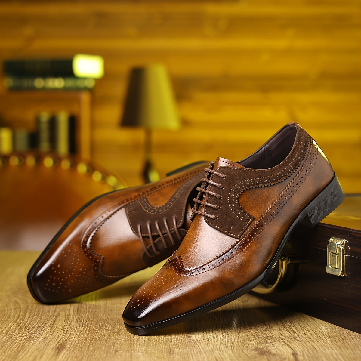 Men’s Two-Tone Brogue Oxford Shoes – Wingtip Elegance for Formal Settings