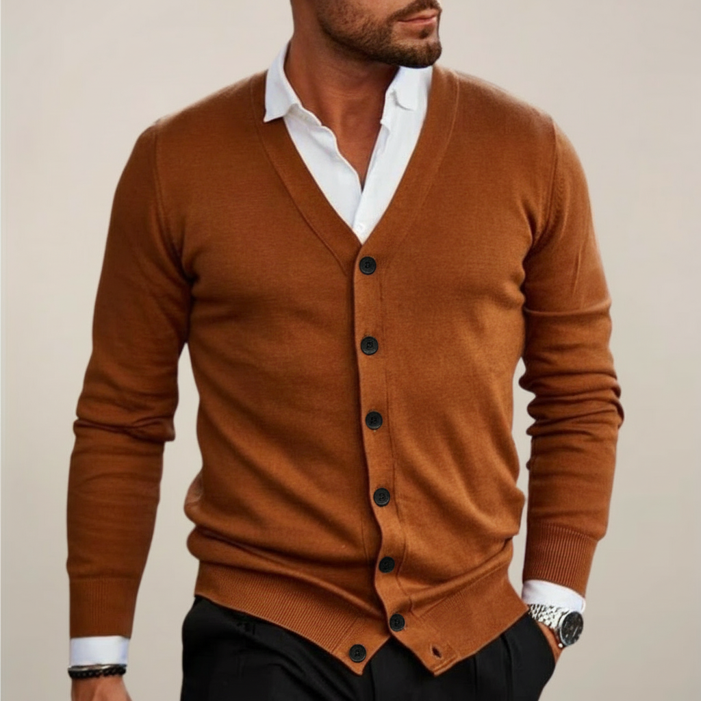 Men’s V-Neck Button Cardigan – Smart Casual Layer for Office & Evenings