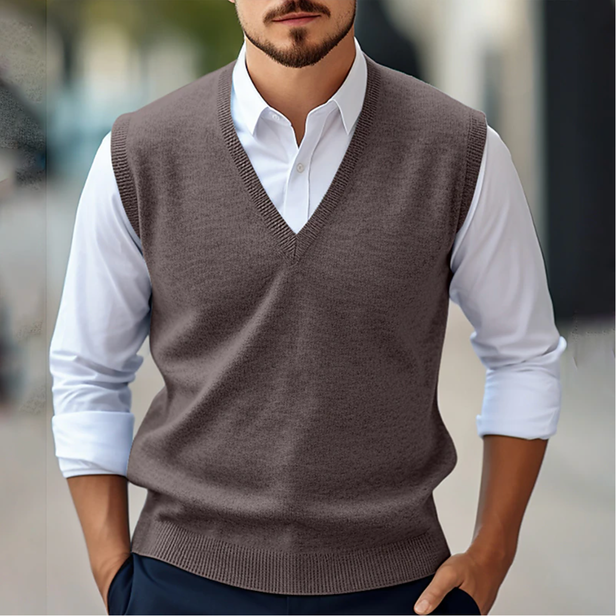 Men’s V-Neck Knitted Sleeveless Pullover