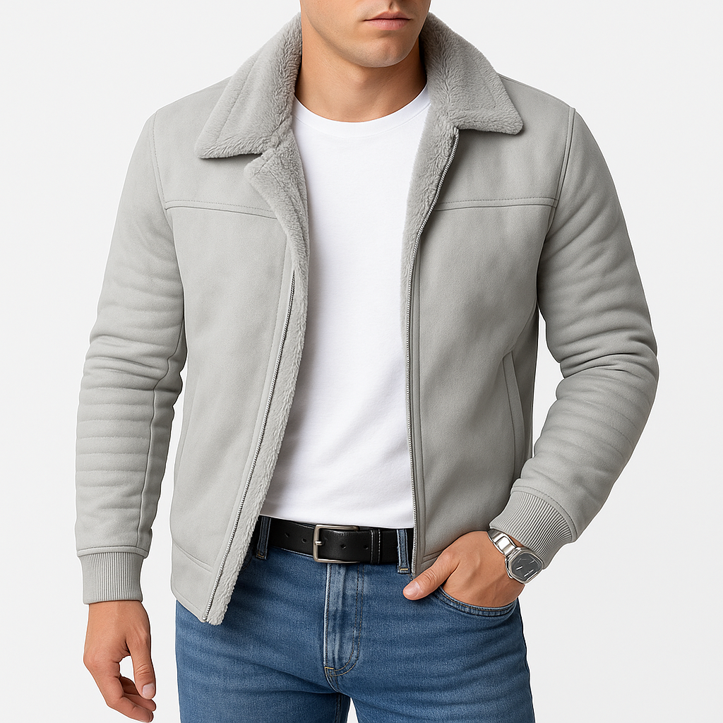 Michael Men's Fur Collar Jacket – Elegant Zipped Coat with a Modern Slim Fit Style