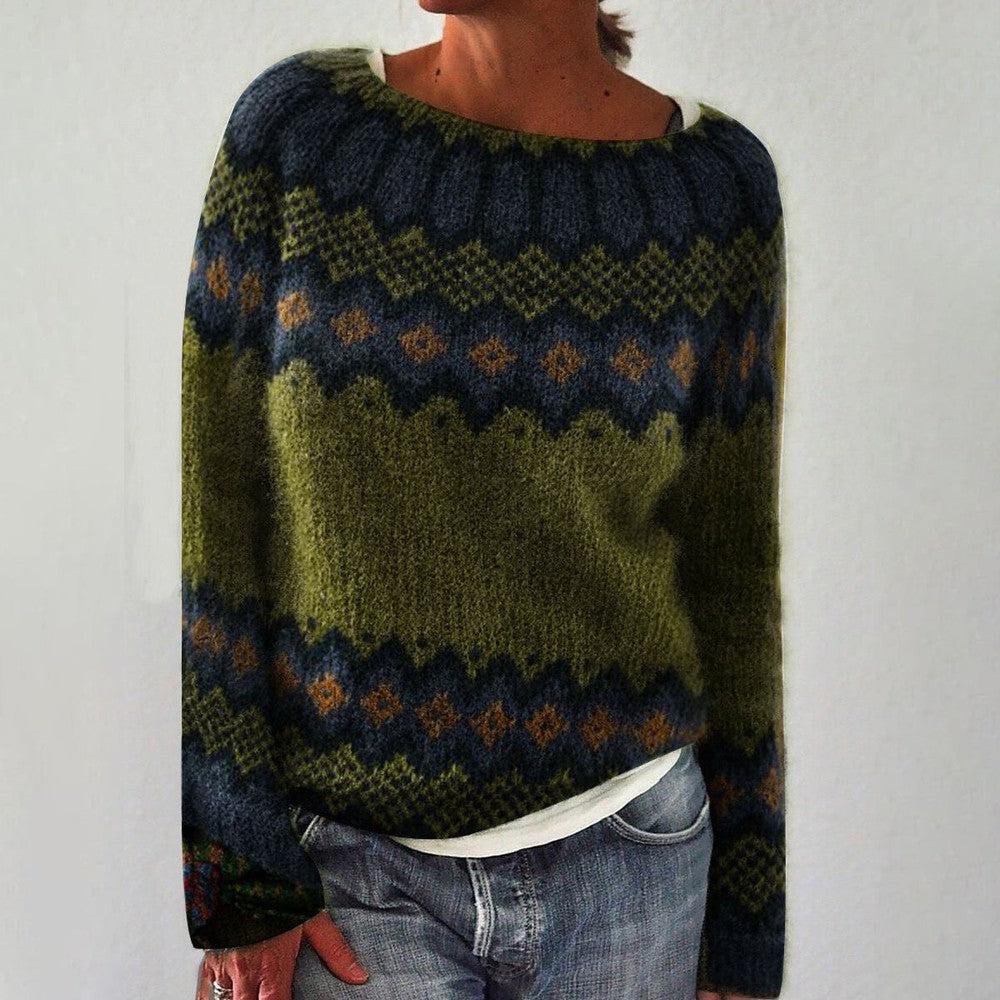 Sylvie Women's Vintage Sweater – Warm Geometric Patterns in Modern Retro Style