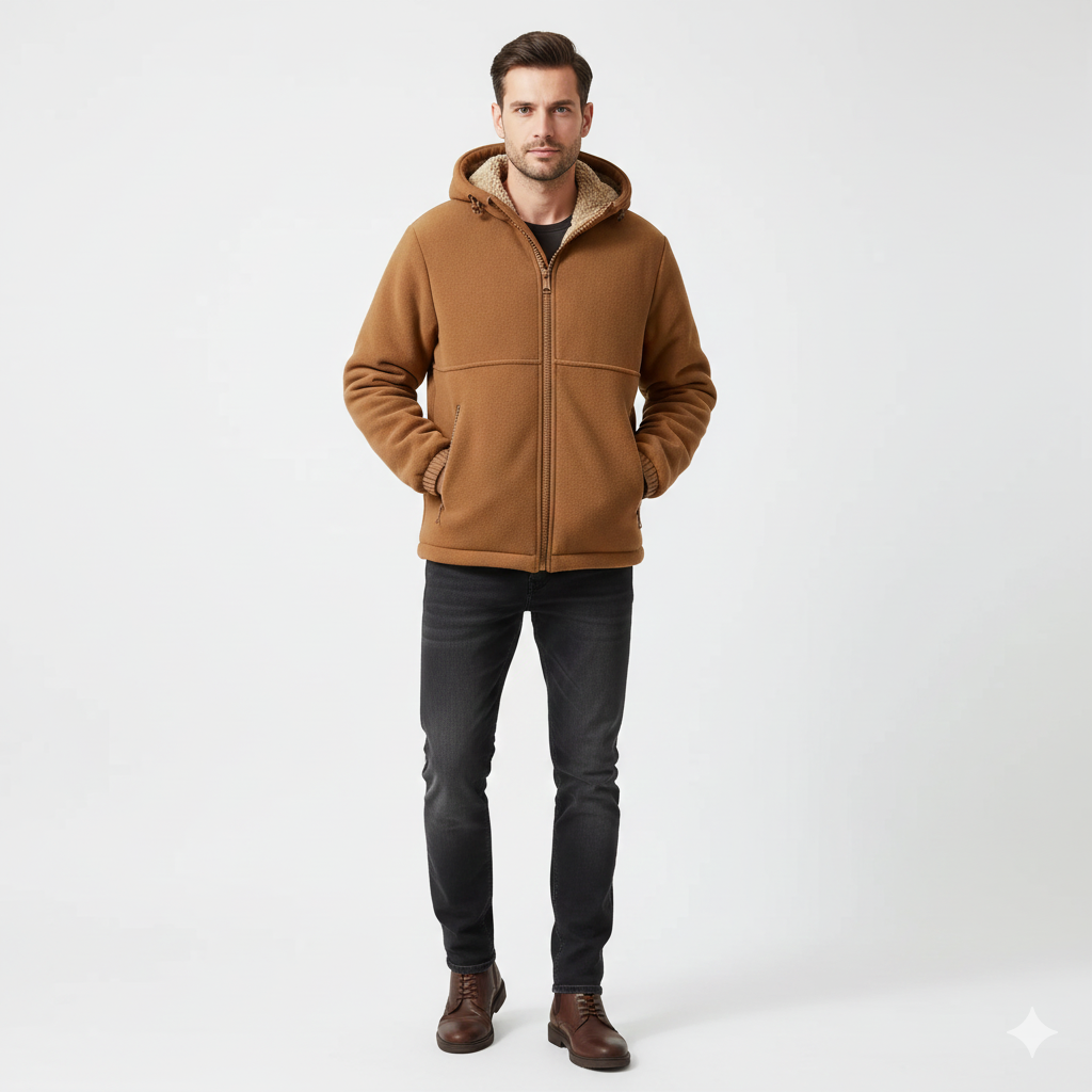 Norlan Men's Fleece Jacket with Hood – Lightweight Warm Coat with Zipped Pockets for Winter