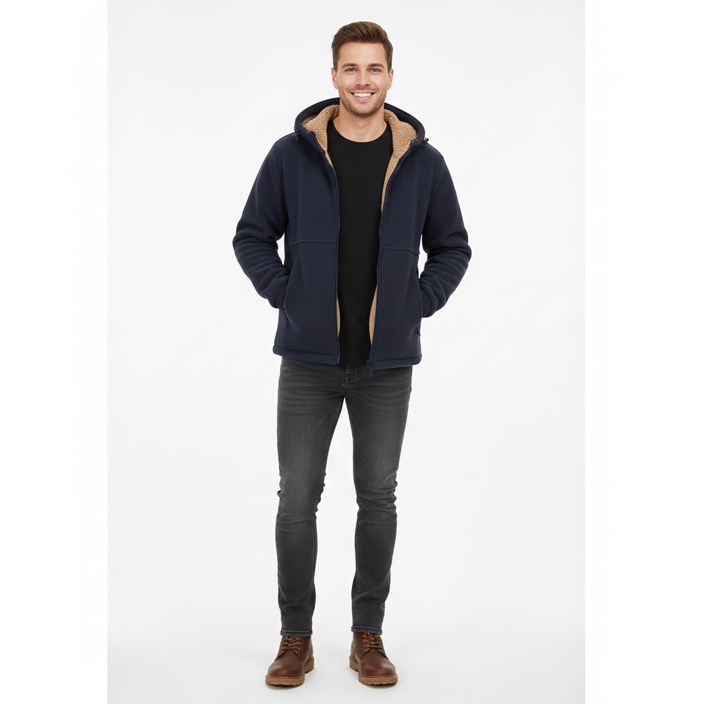 Norlan Men's Fleece Jacket with Hood – Lightweight Warm Coat with Zipped Pockets for Winter