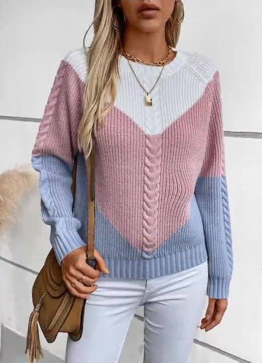 Serenity Pull Femme – Soft Twisted Knit with Chic Contrasting Pattern Autumn/Winter
