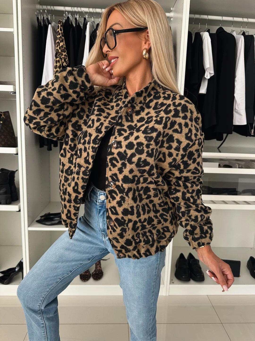 Yusra Women's Leopard Jacket – Chic Loose Fit & Soft Comfortable Fabric