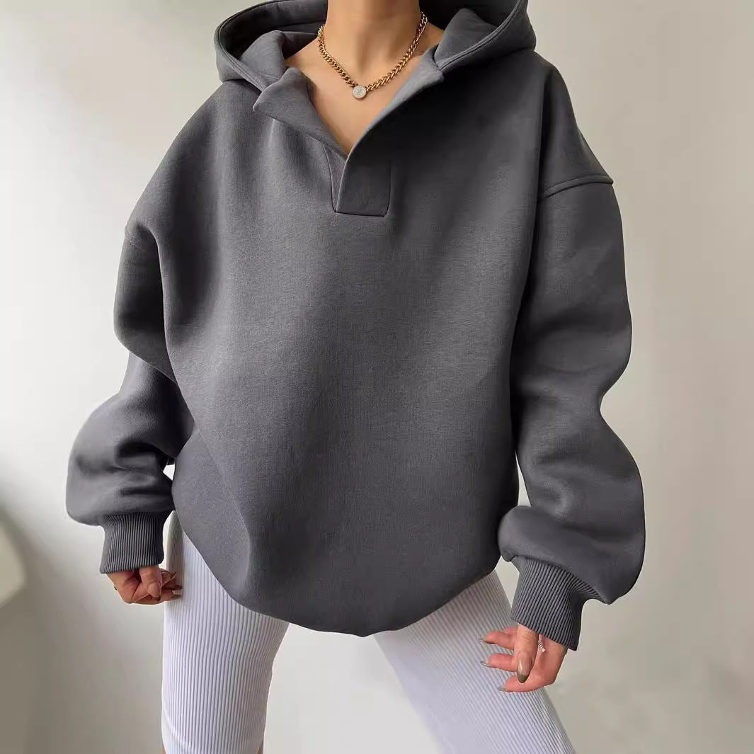 Nayeli Sweat Femme – Loose Solid Color Comfortable Hoodie for a Casual Autumn/Winter Style