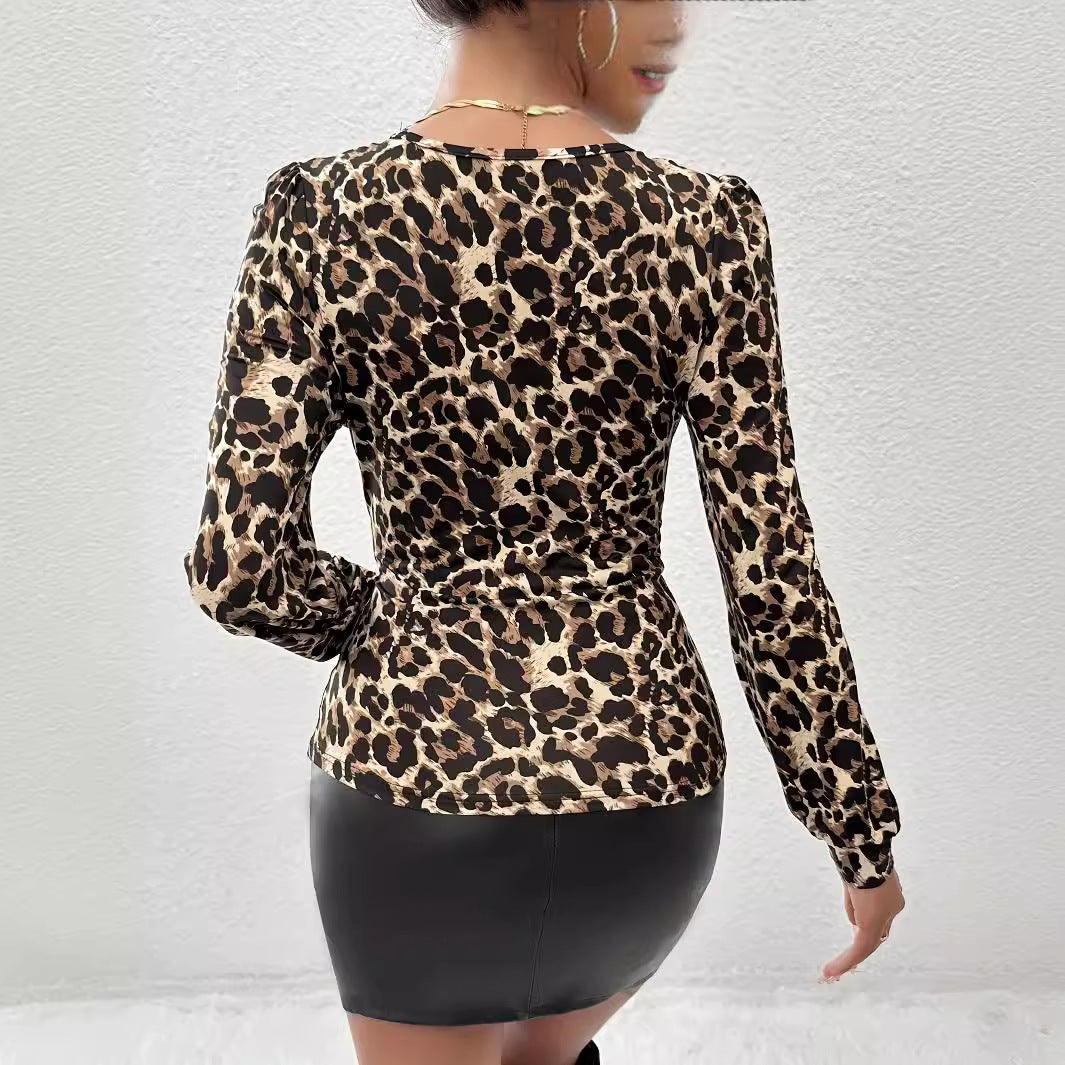 Leilani Blouse Woman – Knitted Top with Leopard Print with Lace Details & Elegant Fitted Cut