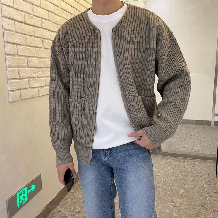 Hans Cardigan Homme – Casual Ribbed Knit Vest with Open Front & Practical Pockets
