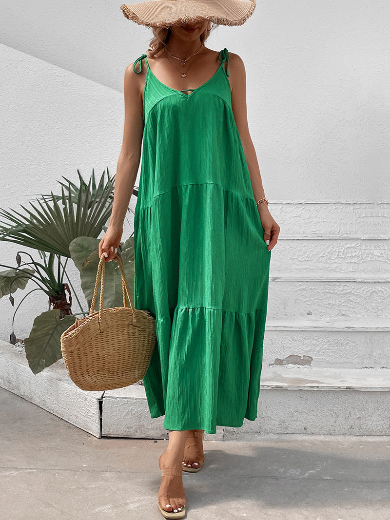 Women's Tiered Maxi Dress - Adjustable Spaghetti Straps, Flowy Summer