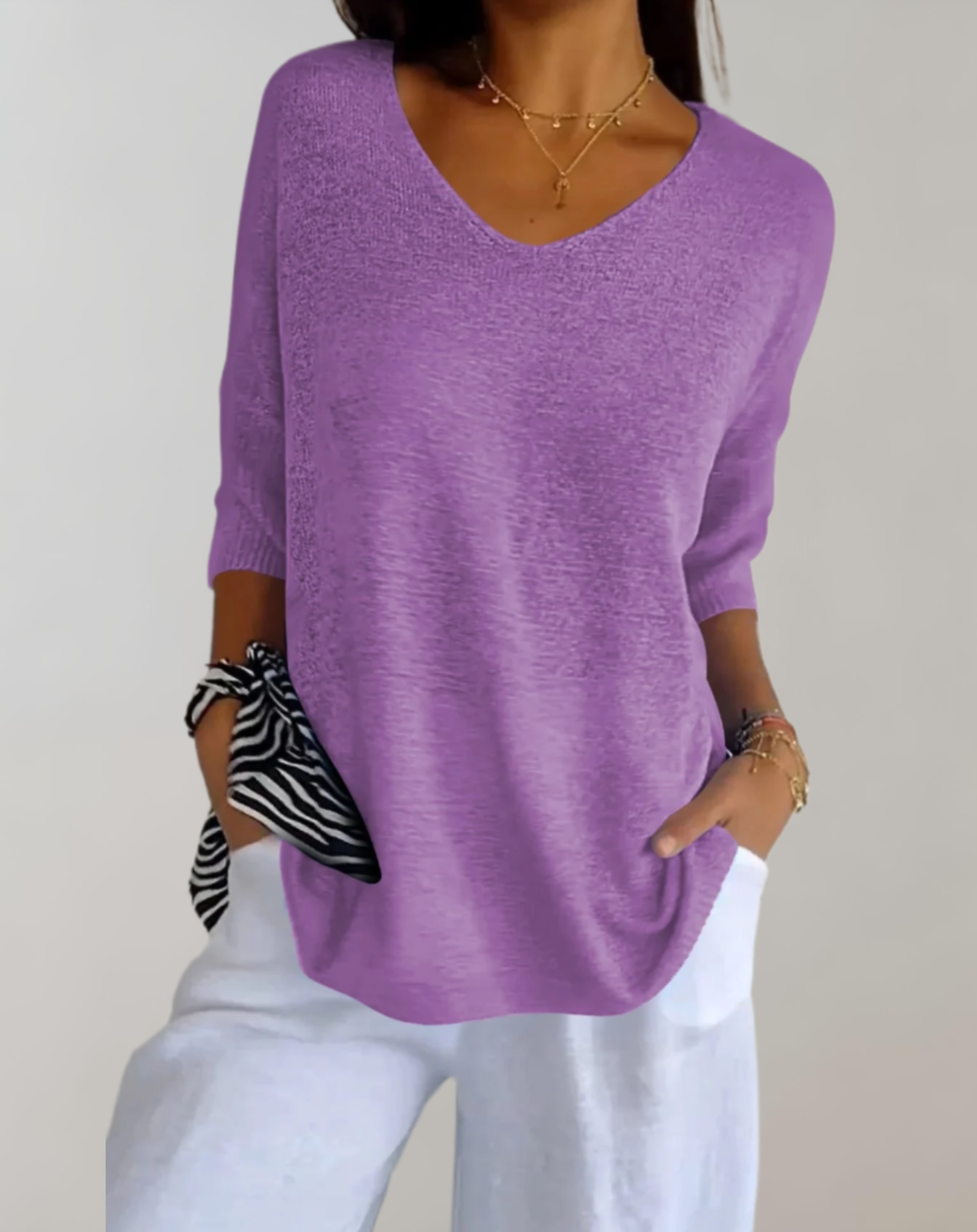 Marise Knitted Top Woman – Light Long Top with V-Neck & Elegant Casual Look
