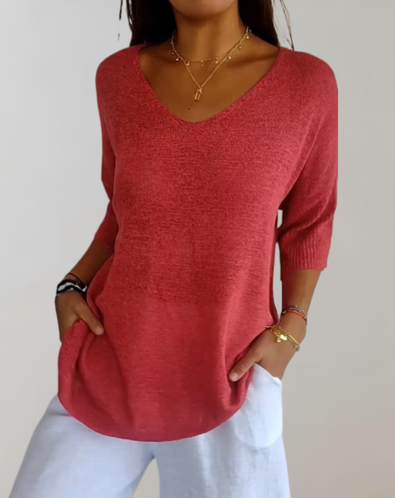 Marise Knitted Top Woman – Light Long Top with V-Neck & Elegant Casual Look