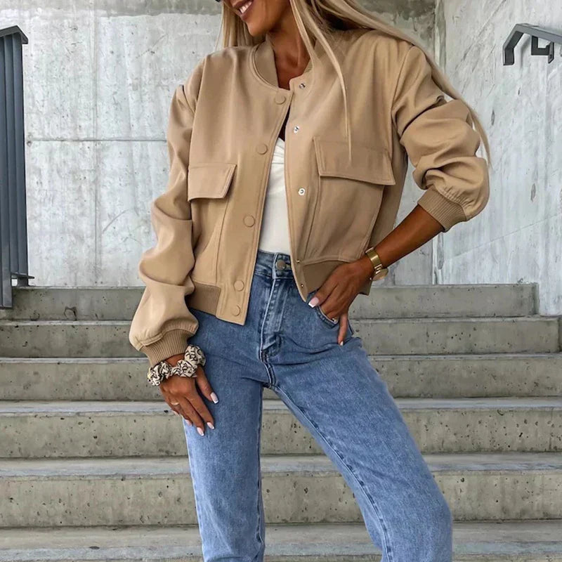 Paula Bomber Jacket Woman – Short Style with Flap Pockets & Trendy Urban Look