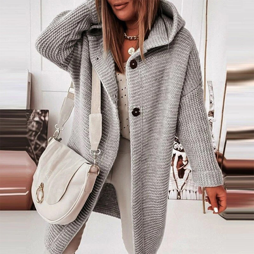 Madilyn Long Knit Vest for Women – Soft Hooded Jacket with Button Closure