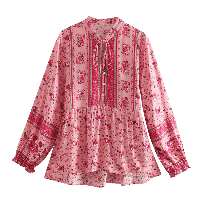 Rafaela Tunic Woman Looksy – Bohemian Floral Print, Buttoned V-Neck & Flowing Cut
