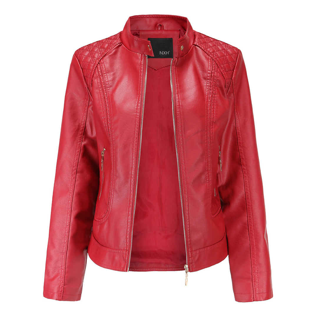 Janiyah Women's Leather Jacket – Chic Stand Collar, Zippers & Elegant Modern Style