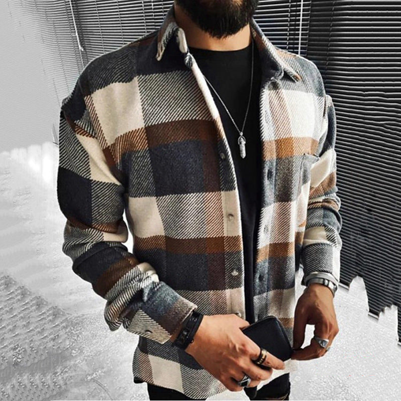 Chardy Men's Cardigan – Casual Wool Blend Sweater with Modern Checkered Pattern