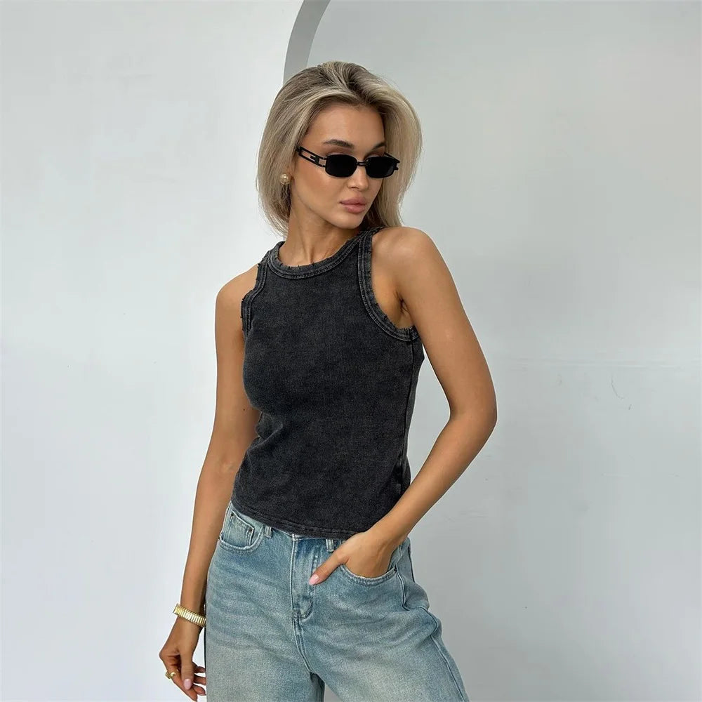 Women's Ruby Tank Top – Sexy Sleeveless Crop Top in Ribbed Fabric with Retro Touch