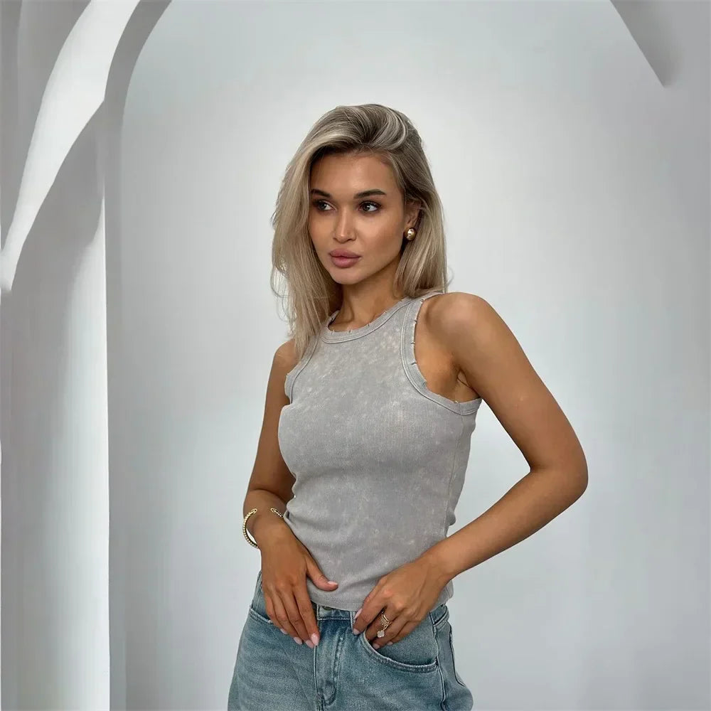 Women's Ruby Tank Top – Sexy Sleeveless Crop Top in Ribbed Fabric with Retro Touch