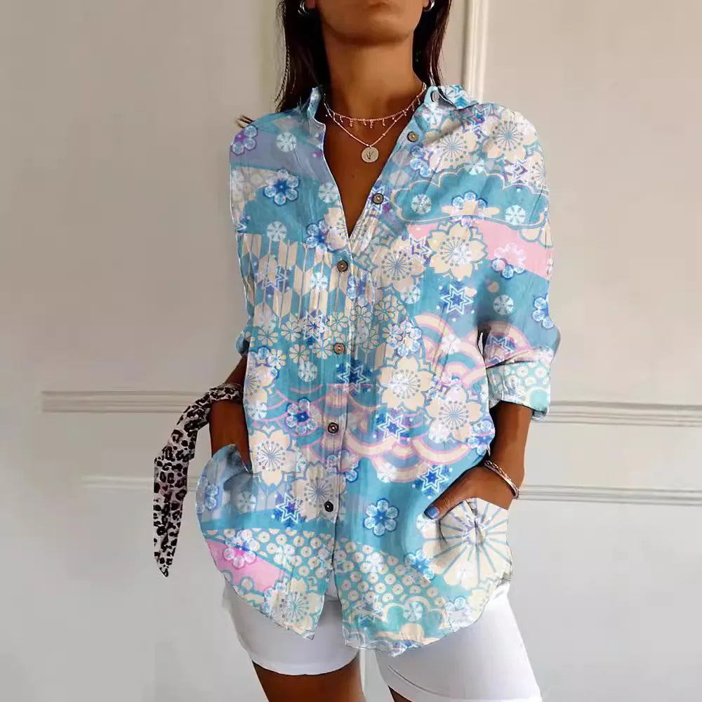 Gaëlle Blouse Woman – Lightweight Summer Blouse with Floral Print & Flattering V-Neckline