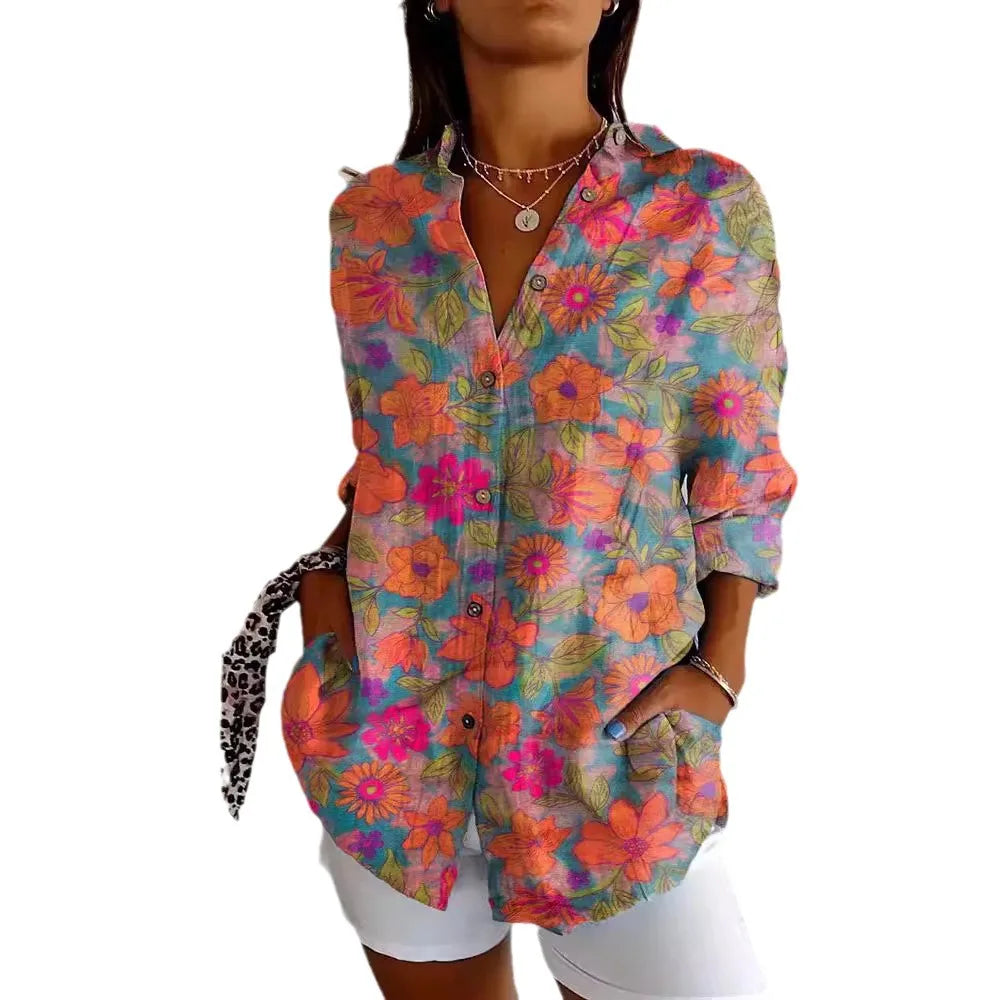 Gaëlle Blouse Woman – Lightweight Summer Blouse with Floral Print & Flattering V-Neckline
