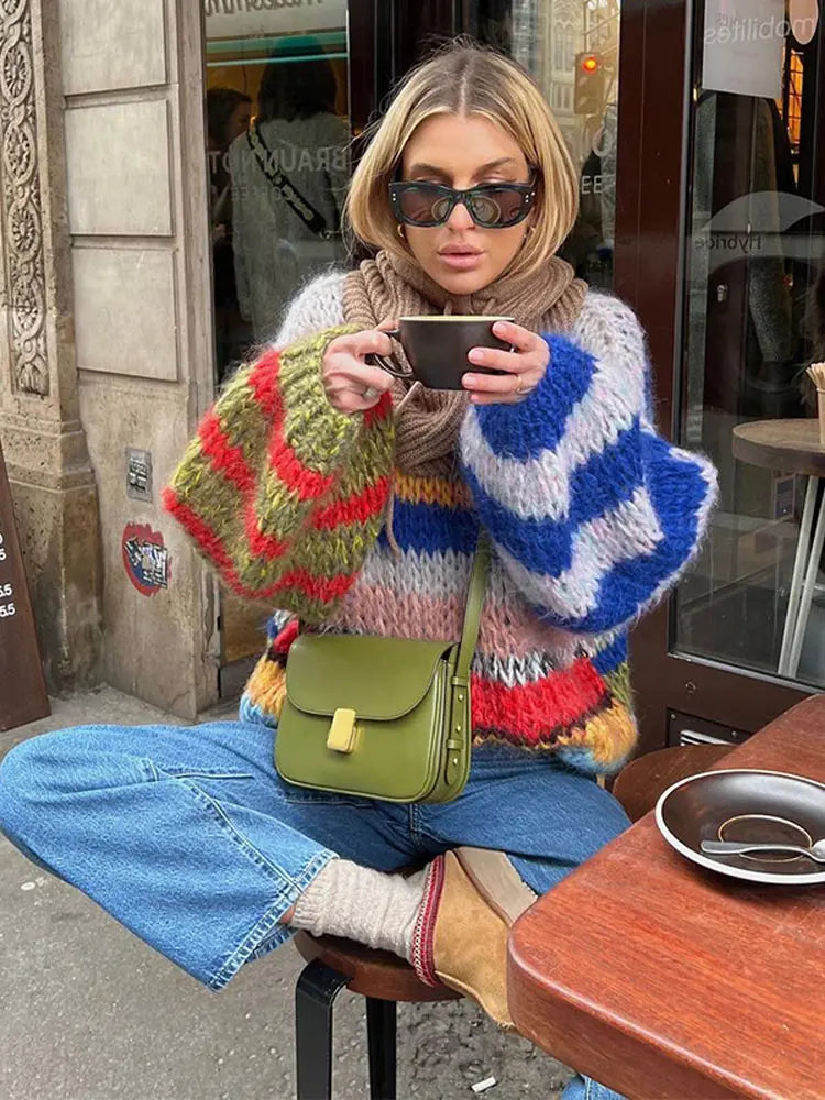 Zoé Mohair Multicolor Sweater – Bold & Cozy Comfort for Women