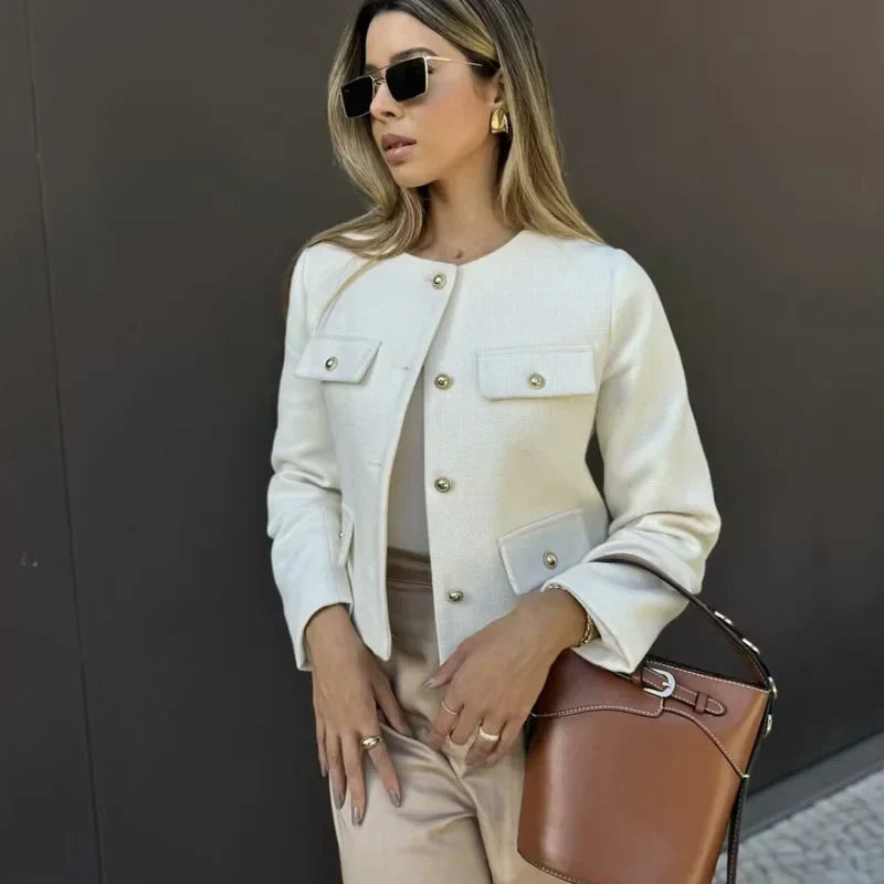 Sara Luxury Women's Jacket – Fitted Jacket with Golden Buttons and Elegant Silhouette